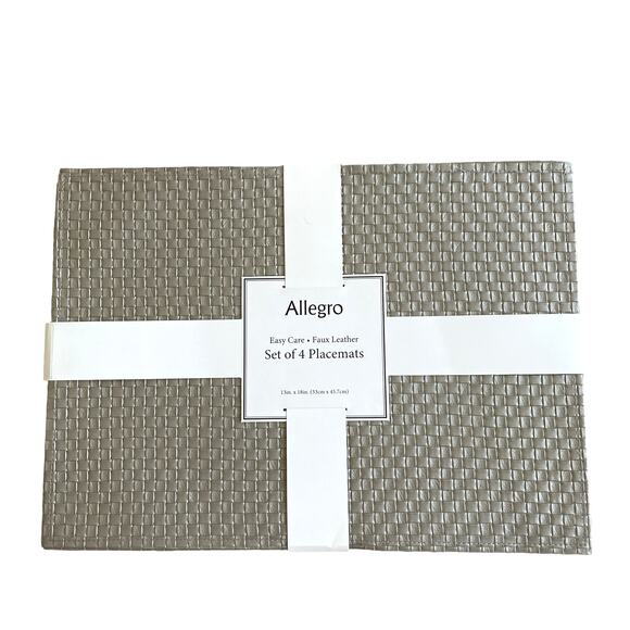 Allegro Metallic Silver Faux Leather Placemats 13x18 Set of 4 Holiday Glam NEW - Picture 2 of 15